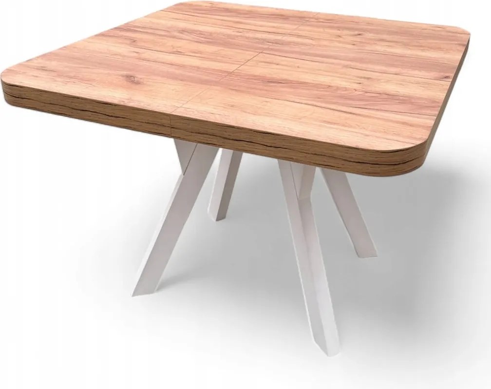 Stół kwadrat zaowal 110x110 rozkładany do 210 cm Biały + Dąb Craft Złoty + nogi drewniane Y