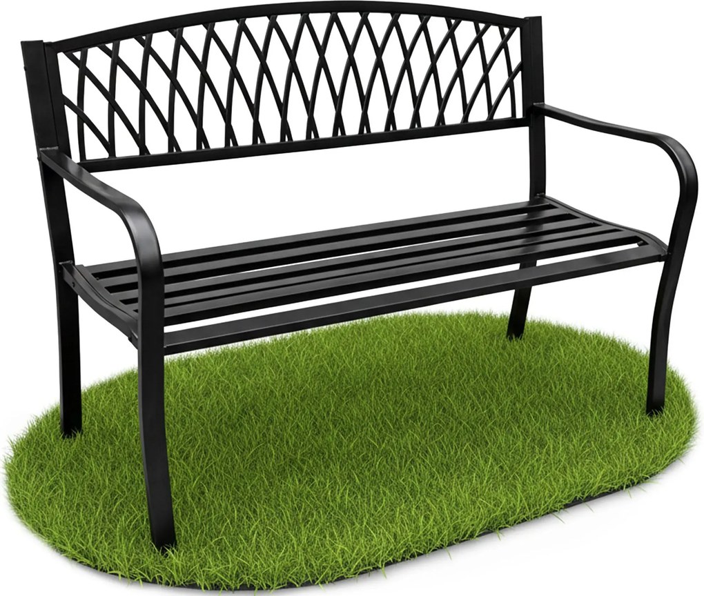 Czarna metalowa ławka z oparciem K5-E71