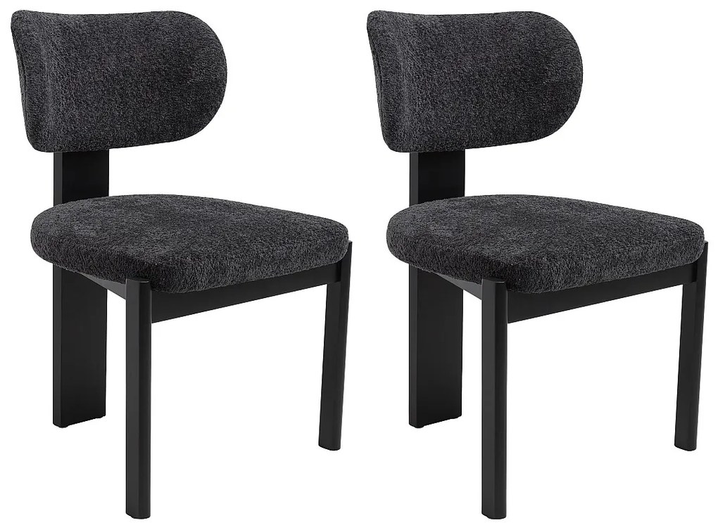 Zestaw 2 krzeseł z tkaniny z bukli  i drewna kauczukowego - Czarne - WILANA