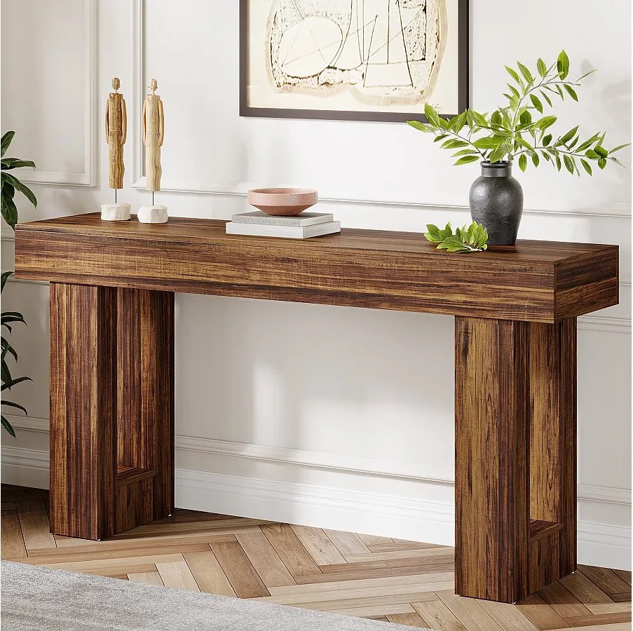 Stolik konsolowy o długości 160 cm, drewniany prostokątny stolik pod sofę za kanapą, styl rustykalny