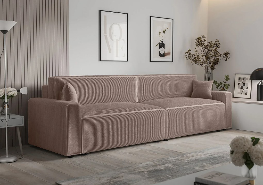Jasnoróżowa sztruksowa sofa tapicerowana T9-G77