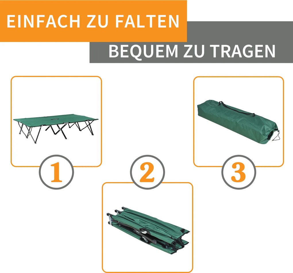 Outsunny Łóżko Polowe Składane Dwuosobowe z Torbą Nośność 136kg Stal Oxford Zielony Czarny 193x125x40cm | Aosom PL