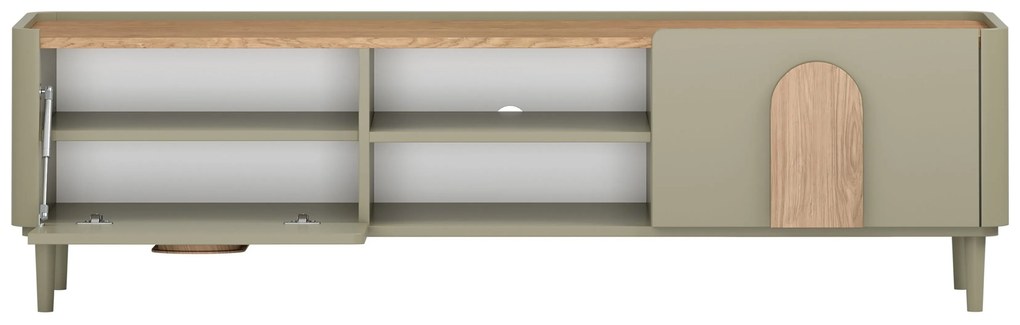 Szafka RTV Amilio 170 cm z szufladą na nóżkach - eukaliptus / dąb baltic dune / uchwyty dąb naturalny