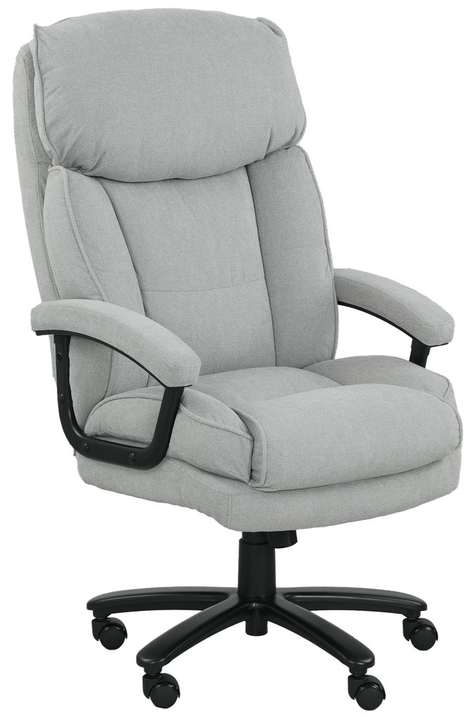 HOMCOM Duży wysoki fotel biurowy, 200 kg nośności, solidna konstrukcja, miękka tkanina, Jasnoszary