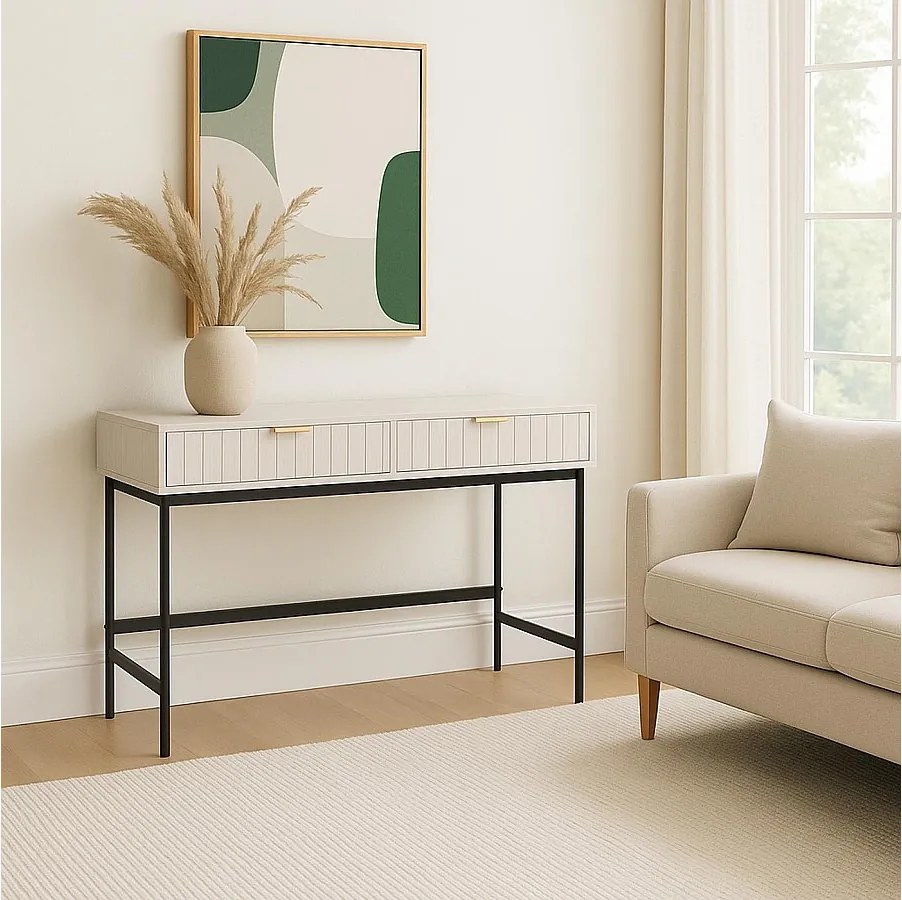 Stolik konsolowy MCW-O41, wygląd drewna, biały