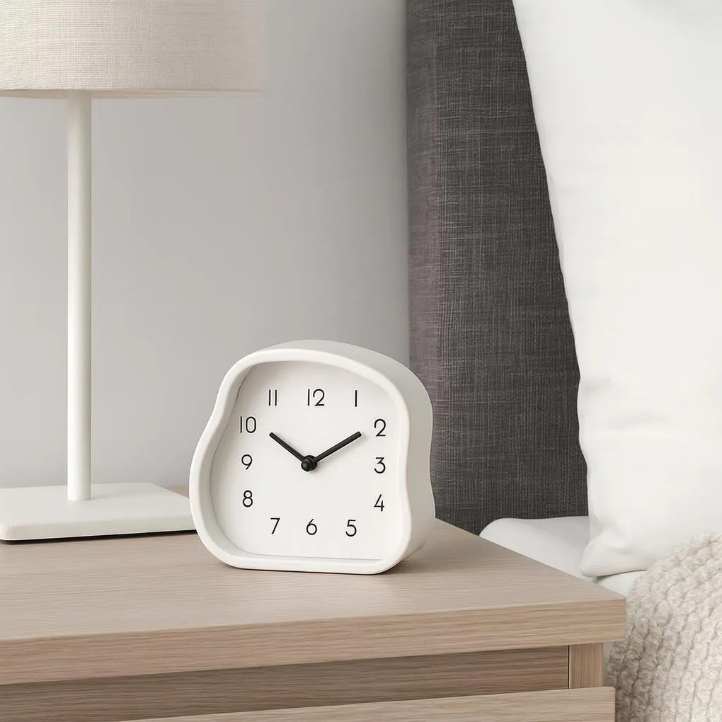 Zegar stołowy AMORPH o organicznym kształcie z przeszklonym frontem, 12 cm