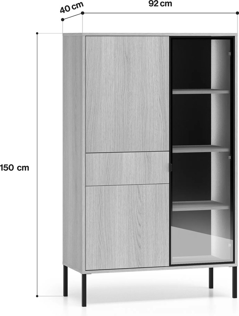 Witryna wysoka Harmona 92 cm z szufladą i oświetleniem - dąb lindberg