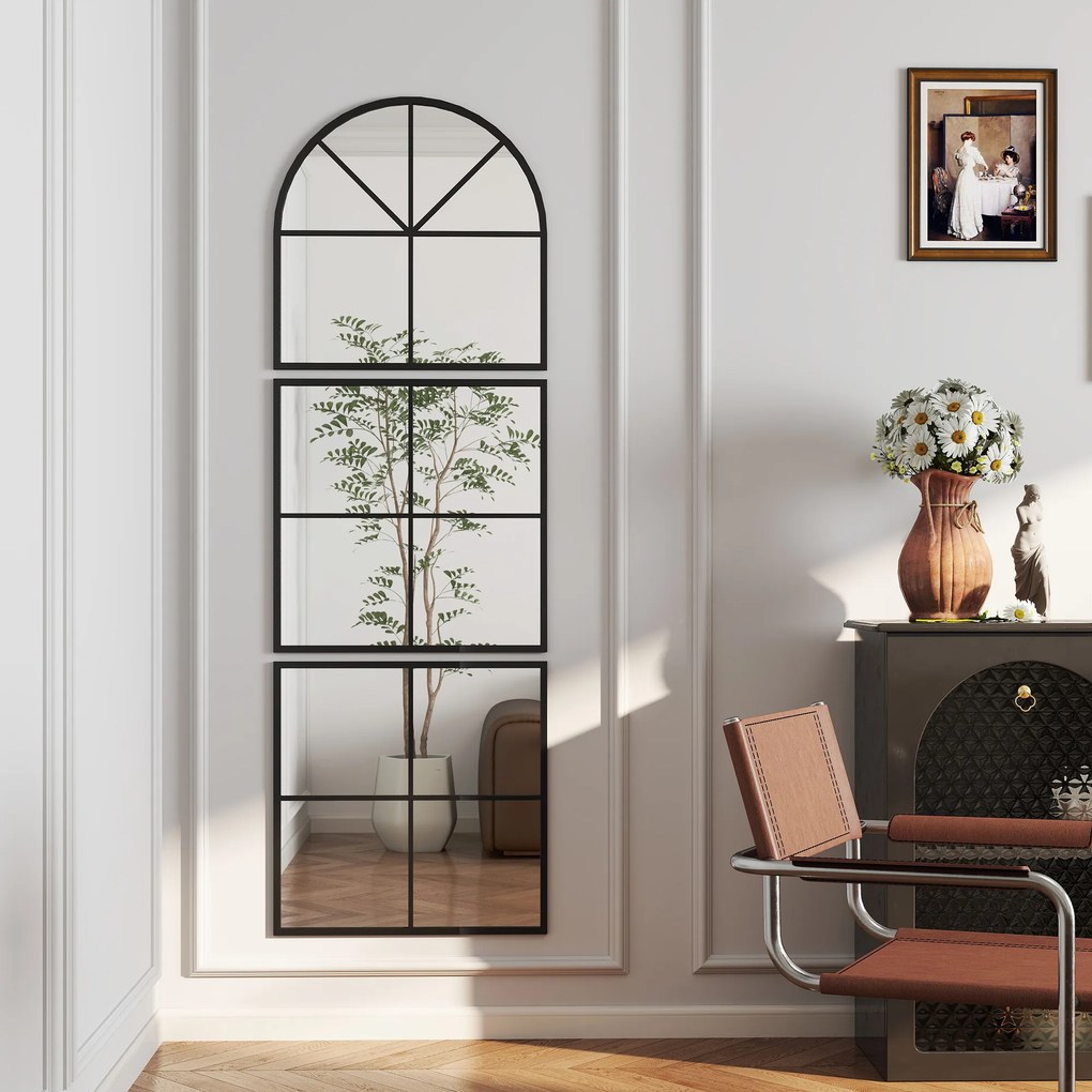 HOMCOM Trzyczęściowe lustra ścienne, łukowate z metalową ramą, dekoracyjne 60 x 2 x 180 cm Czarne