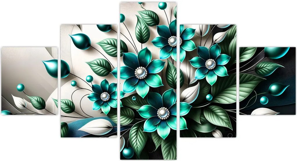 Obraz - 3D turkusowe kwiaty (125x70 cm)