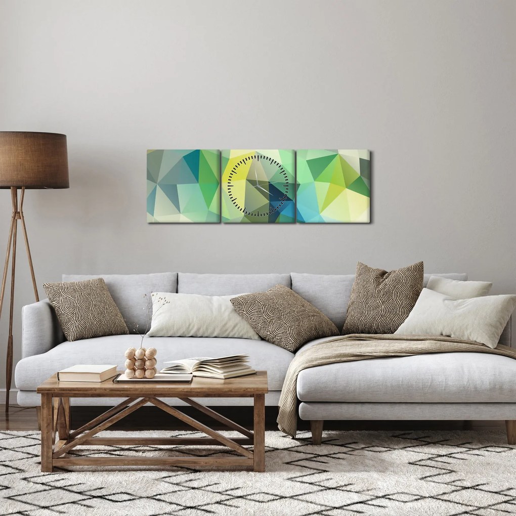 Obraz abstrakcji geometrycznej (z zegarem) (90x30 cm)