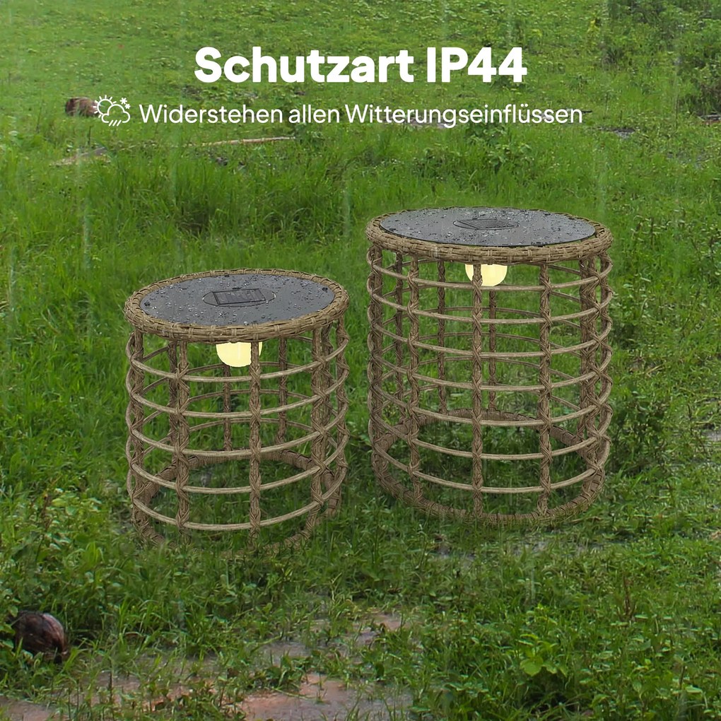 Outsunny Zestaw 2 Solarnych Lampionów Rattanowych z Czujnikiem Światła LED w Stylu Boho IP44 | Aosom PL