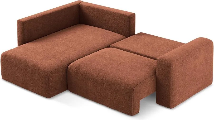Rozkładany narożnik ze zniżką z tkaniny szenilowej (lewostronny/w kształcie litery L) w kolorze terakoty Kona – Makamii