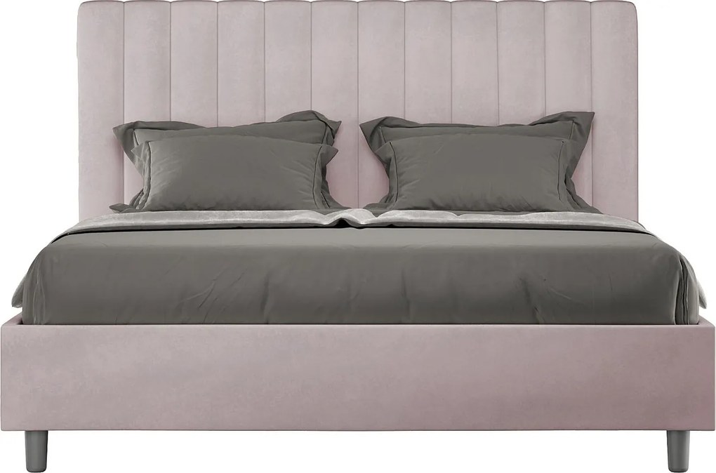 Łóżko wyposażone w stelaż z listwami z pojemnikiem tapicerowane 140x200 microfibra kolor lawendy Agueda