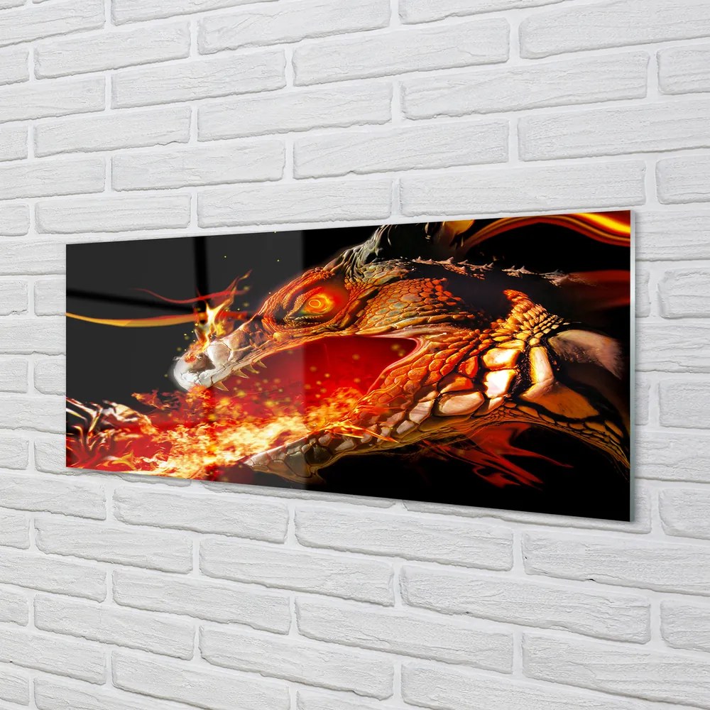 Szklany Panel Smok Zionący Żywym Ogniem
