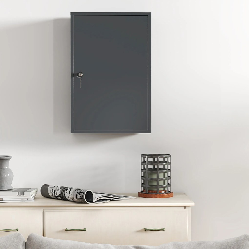 kleankin Wisząca szafka na leki, szafka łazienkowa z 3 półkami, 2 kluczami, 40 x 18 x 60 cm, szary | Aosom PL