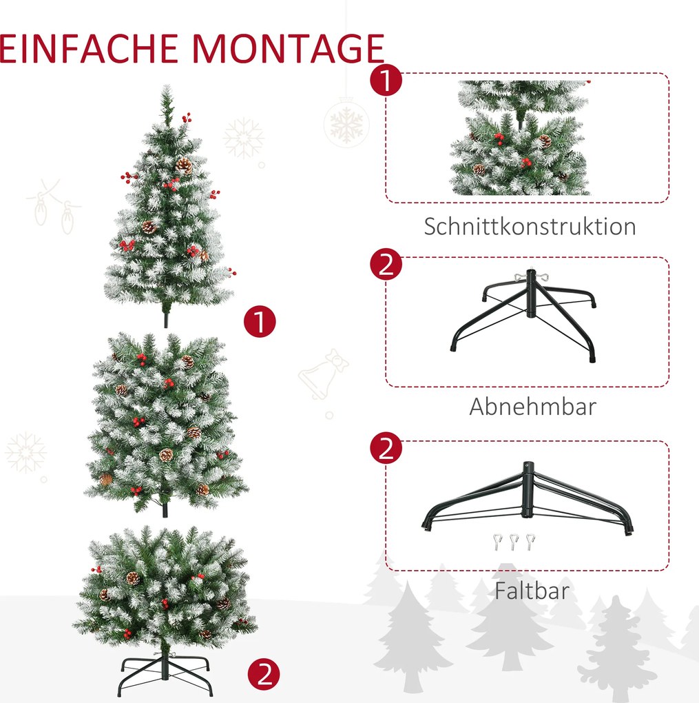 Choinka 1,8 m drzewko świąteczne 618 gałązek z diodami LED, jagody, PVC, zielony + biały | Aosom PL