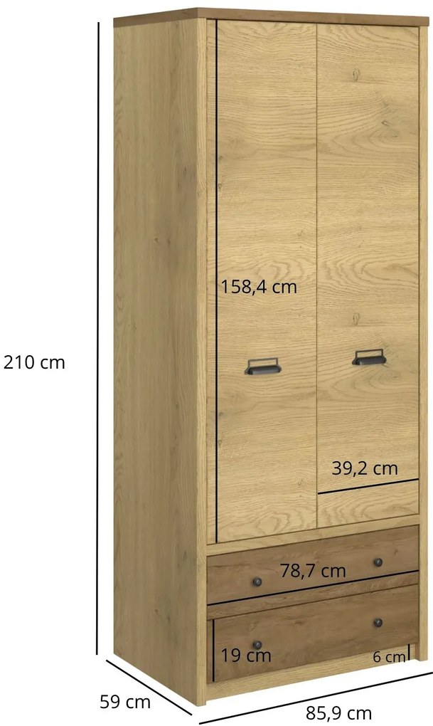 Industrialna szafa dwudrzwiowa dąb cremona + dąb lefkas P8-E66