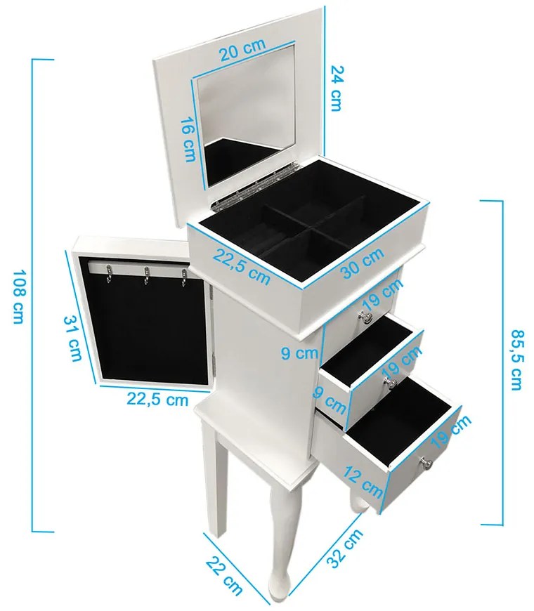 Szafka na biżuterię, biała