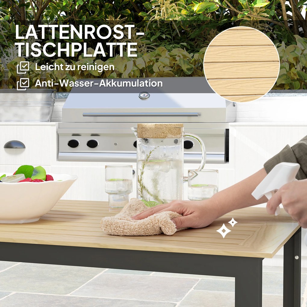 Outsunny Stół Ogrodowy Metalowy 175x78 cm Odporny na Warunki Atmosferyczne Stół Balkonowy z Efektem Drewna, Antypoślizgowy Stół do Jadalni Czarny