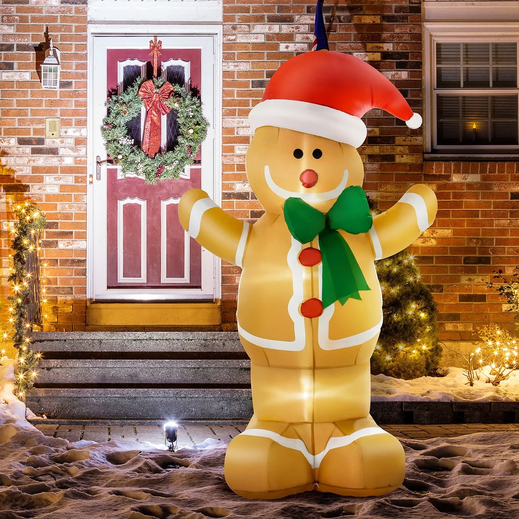 HOMCOM Nadmuchiwana dekoracja 183 cm – Piernikowy ludzik z kokardą, 3 LED, wbudowana dmuchawa