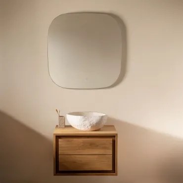 Zestaw Wiszących Mebli Łazienkowych Z Drewna Tekowego Jabari Drewno Tekowe & Nieregularna Z Biały Cementu ↔︎40 - Sklum