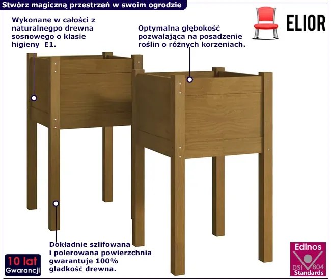 Komplet brązowych donic ogrodowych z drewna sosnowego Z1-B24
