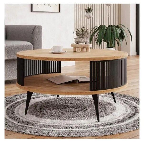 Stolik konferencyjny ROENNI 44x75 cm czarny/złoty dąb