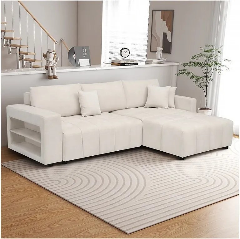 3-osobowy narożnik rozkładany z tkaniny szenilowej - „Trocadero” - Kremowy