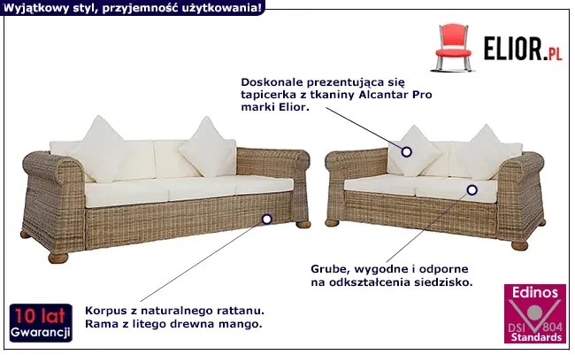 2-częściowy 5-osobowy zestaw wypoczynkowy z naturalnego rattanu - Radna 2F