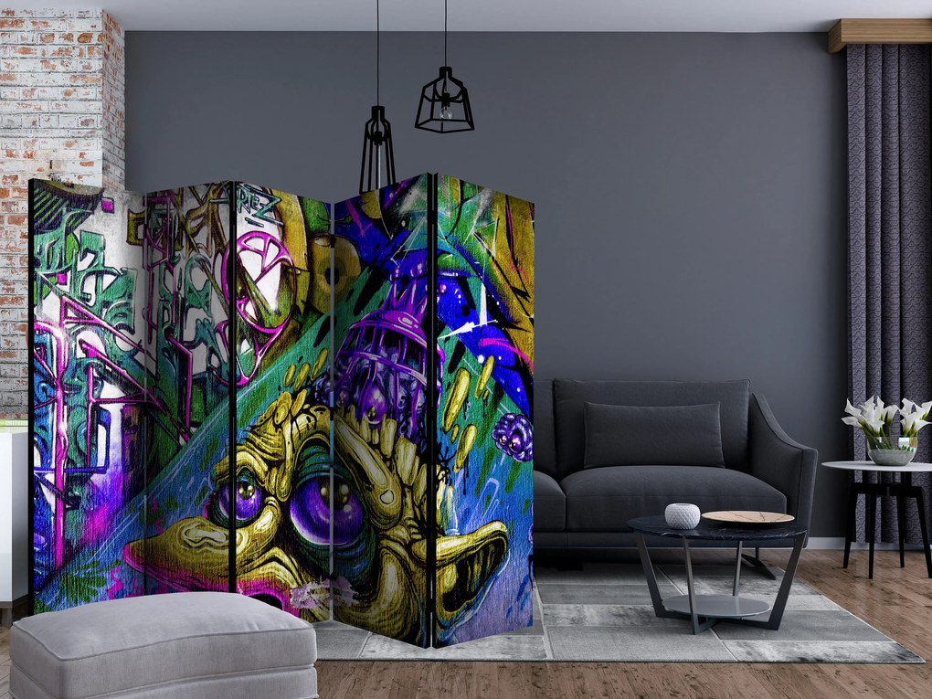 Parawan jednostronny Street art 225x172 cm 5-częściowy niebieski ARTGEIST B