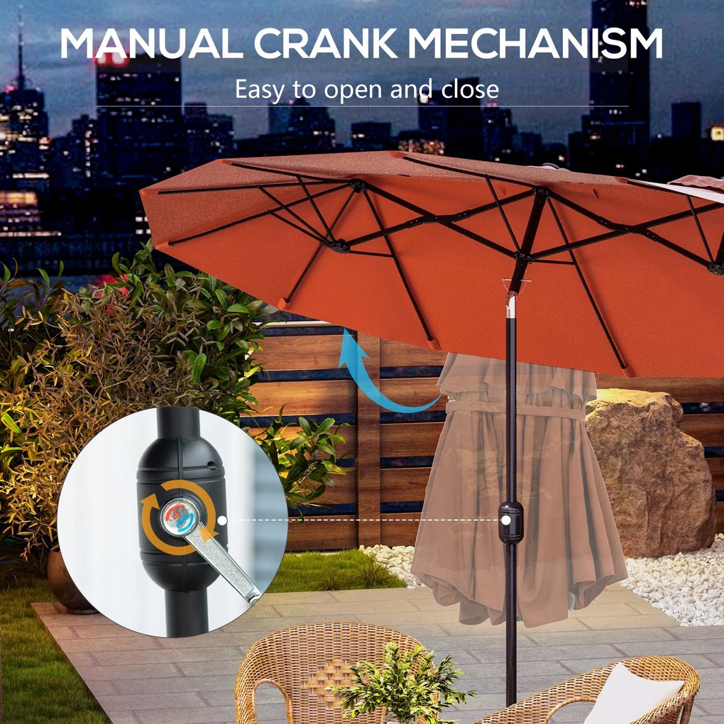 Outsunny Parasol przeciwsłoneczny, parasol ogrodowy, nachylany, z korbą ręczną, otwory wentylacyjne, poliester + stal, czerwone wino, 295 x 152 cm | Aosom PL