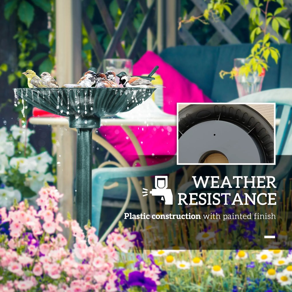 Outsunny Kąpielisko Dla Ptaków z Figurkami, 2 Baseny, Plastik, Antyczny Wygląd, 49,5 dł. x 38 szer. x 81 wys. cm, Ciemnozielony