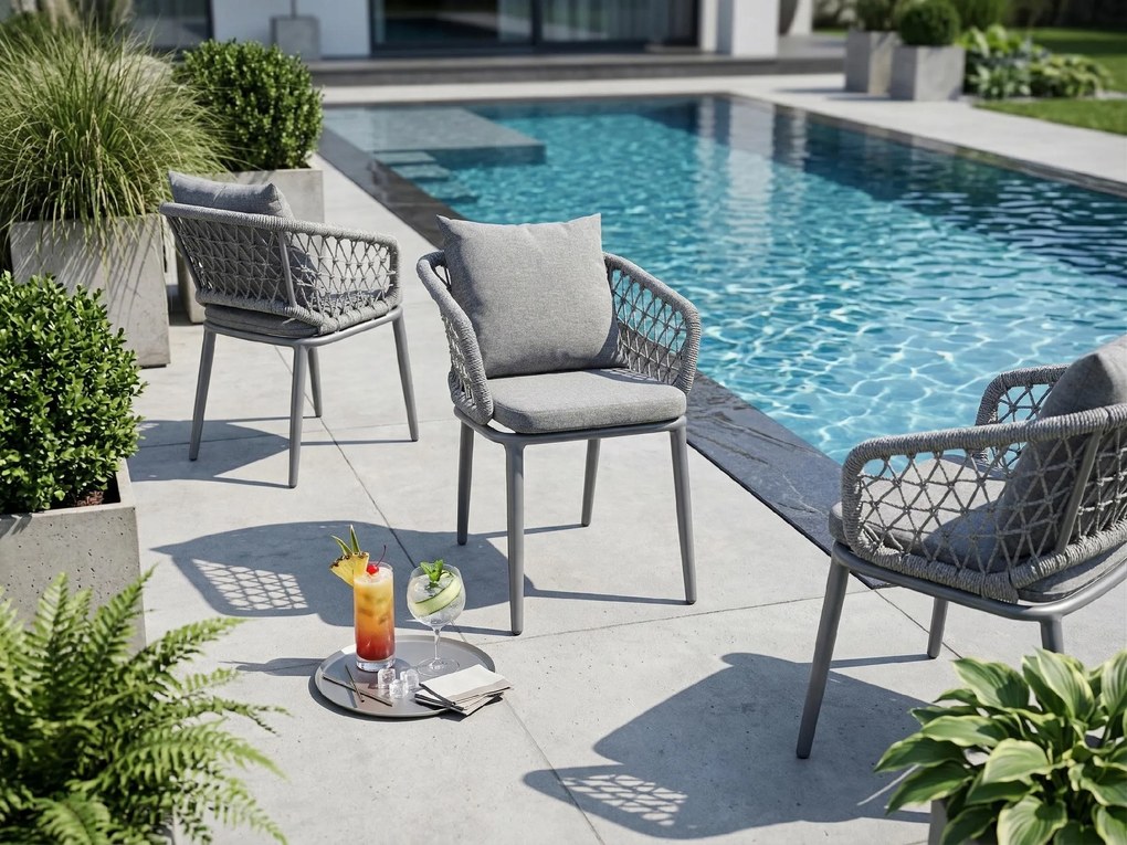 Krzesło ogrodowe aluminiowe antracyt taras sznurowane lekka rama 58x66x79cm