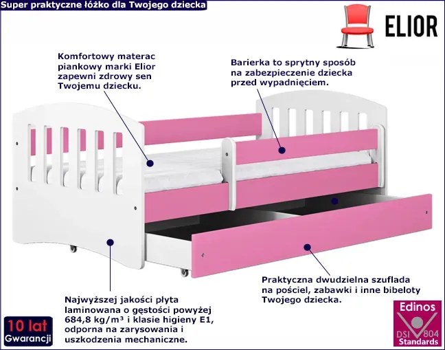 Łóżko dla dziewczynki z materacem 80x180 W1-T19