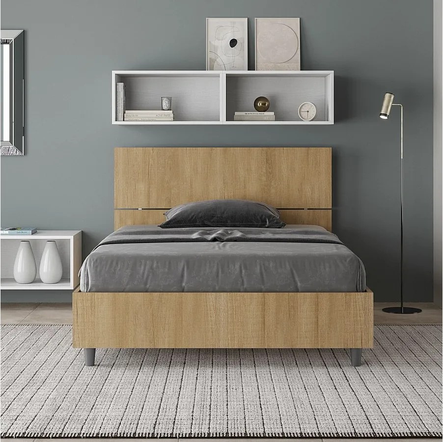 Łóżko wyposażone w stelaż z listwami 120x200 Prosty zagłówek dąb naturalny Demas