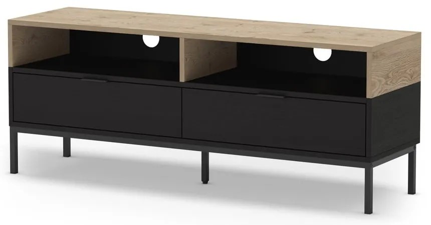 Czarna szafka pod TV w dekorze dębu 140x55 cm Marion – Marckeric