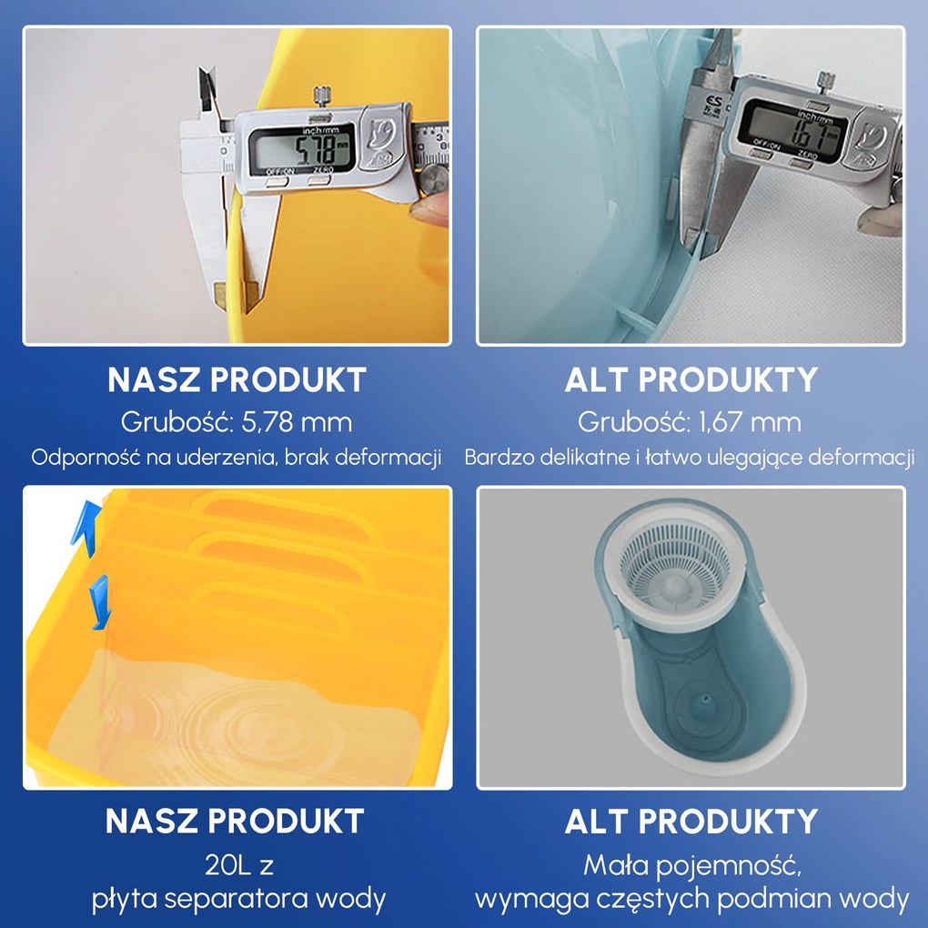 HOMCOM Profesjonalny Wózek do Sprzątania z Wiadrem i Praską Kolor Żółty 63x27x67cm | Aosom PL