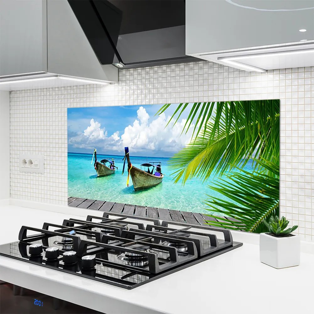 Panel Szklany Kolorowe Łodzie na Falach