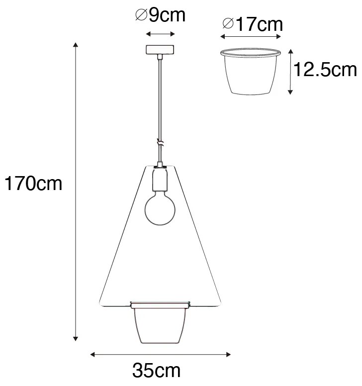 Nowoczesna lampa wisząca czarna ze szkłem trójkątnym - Roslini Nowoczesny Oswietlenie wewnetrzne