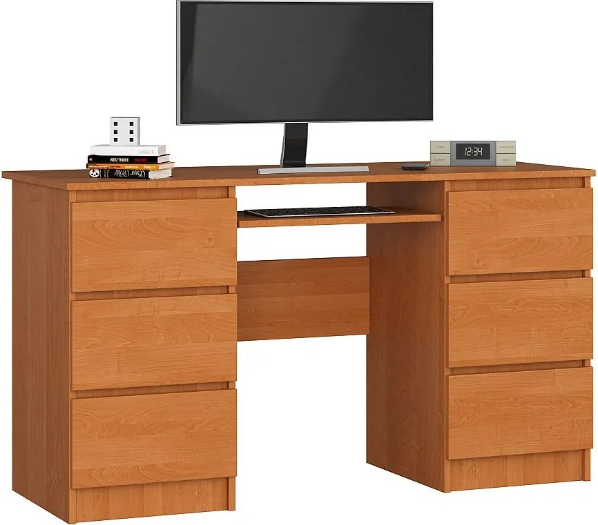 Biurko komputerowe AKORD A11 Olcha 135 cm 6 szuflad kolor Olcha mat 135x50x77 cm