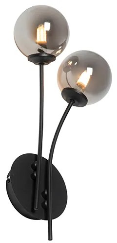 Nowoczesna lampa ścienna czarna 2-światłowa z przydymionym szkłem - Athens Rustykalny / Vintage Oswietlenie wewnetrzne