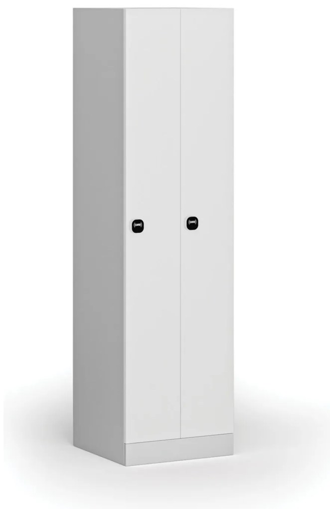 Szafka ubraniowa wąska, 2-drzwiowa, 1850 x 500 x 500 mm, demontaż, zamek RFID, drzwi laminowane, biała