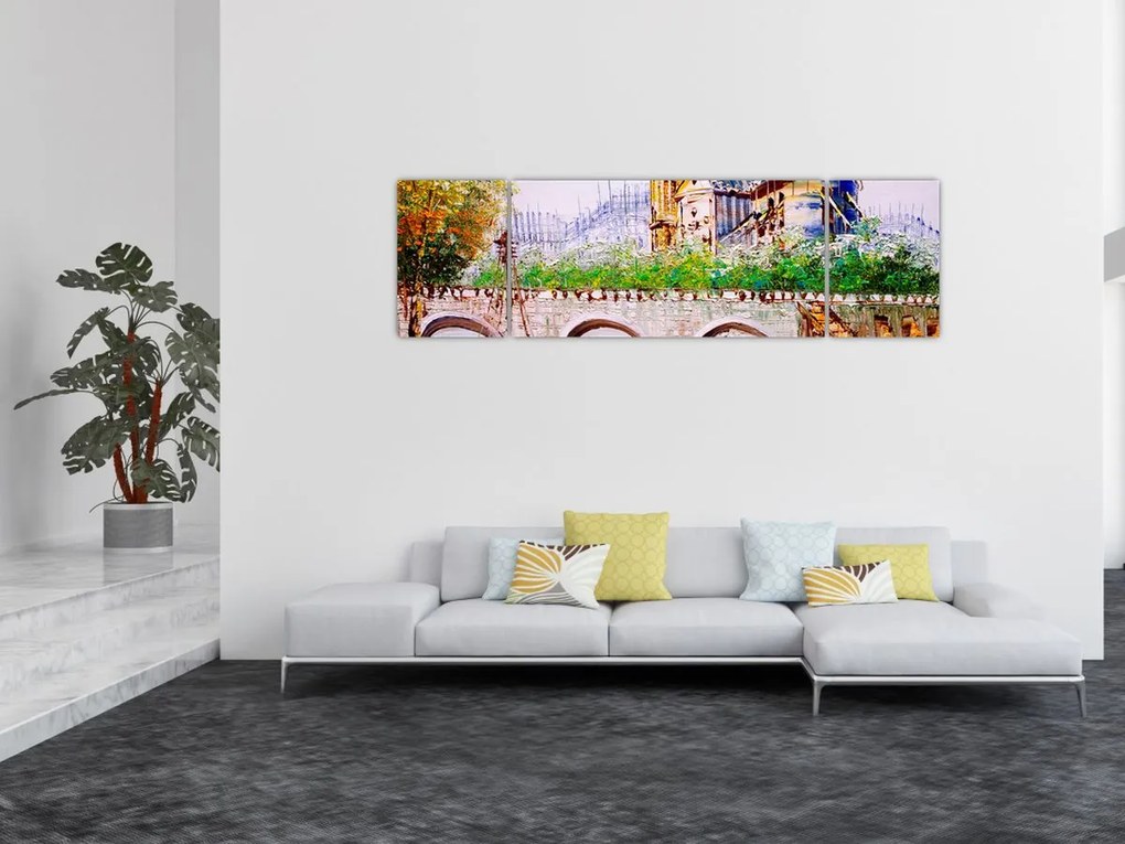 Obraz - Obraz olejny przedstawiający miasto (170x50 cm)