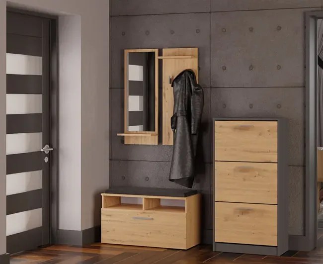 Szafka Na Buty Trzydrzwiowa Antracyt + Dąb Artisan B9-D92