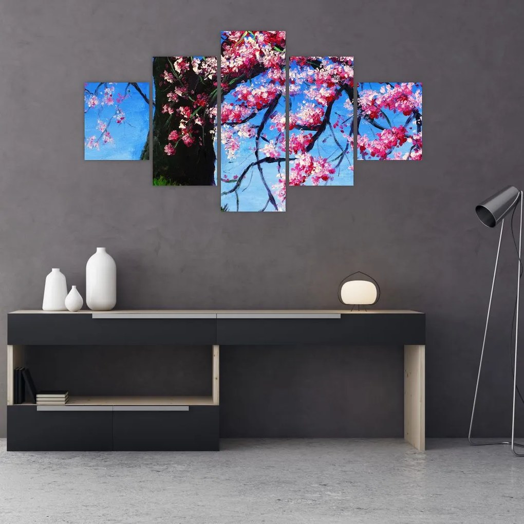 Obraz malowanego kwiatu wiśni (125x70 cm)