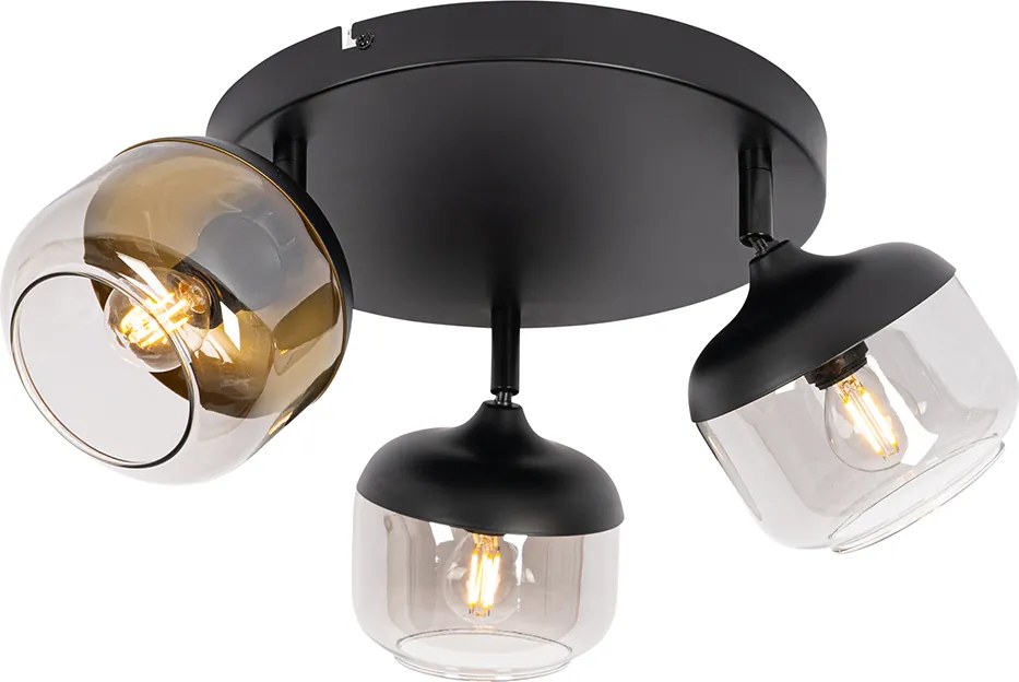 Designerski reflektor czarny ze złotem i przydymionym szkłem 3-punktowy okrągły - Kyan