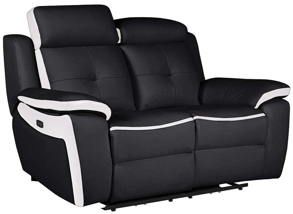 Kanapa 2-osobowa ANGELIQUE ze skóry, z elektryczną funkcją relax – kolor czarny i biały