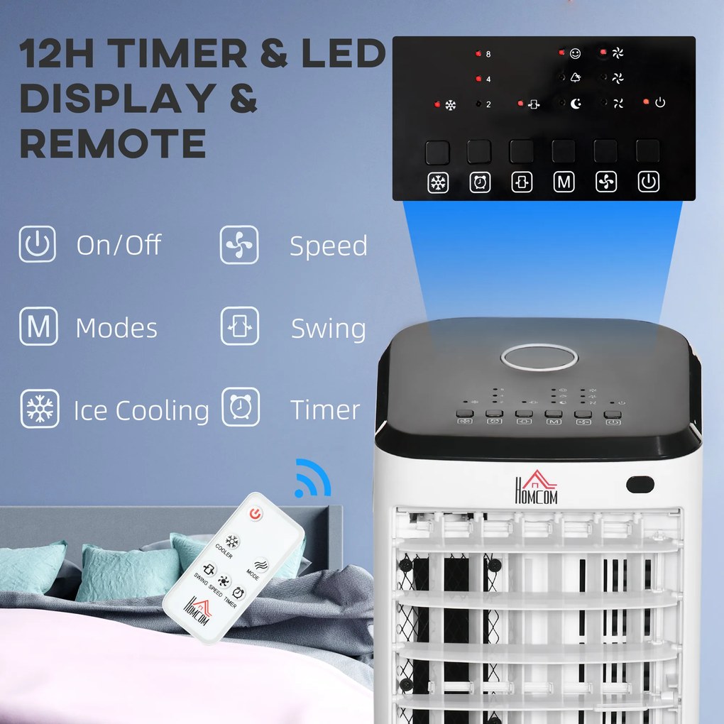 HOMCOM Min-Klimatyzator Klimatyzator Przenośny do pomieszczeń, 3 tryby, funkcja czasomierza, 24,5 cm x 27 cm x 60 cm, Kremowy + Czarny