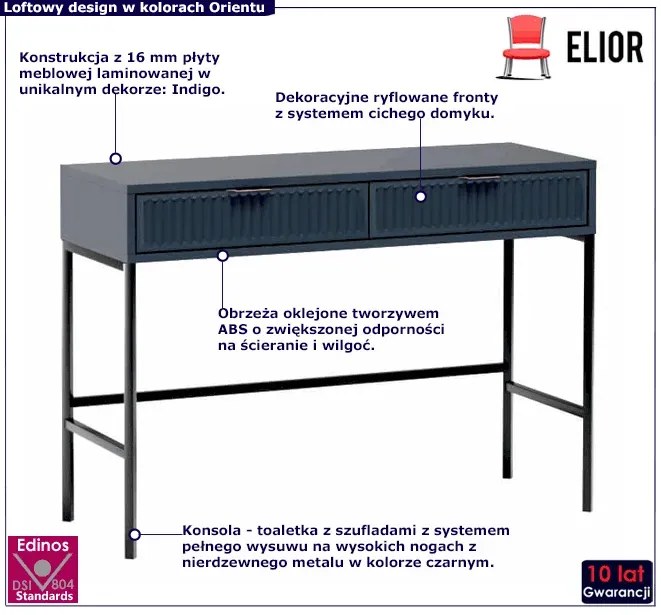 Granatowa toaletka konsola z lamelami, ryflowana 40x12x7 P6-A21