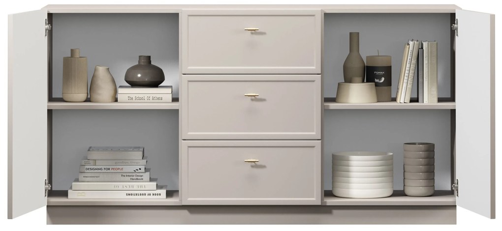 Komoda Lorini 150 cm z szufladami - kaszmir / złote uchwyty T-bar